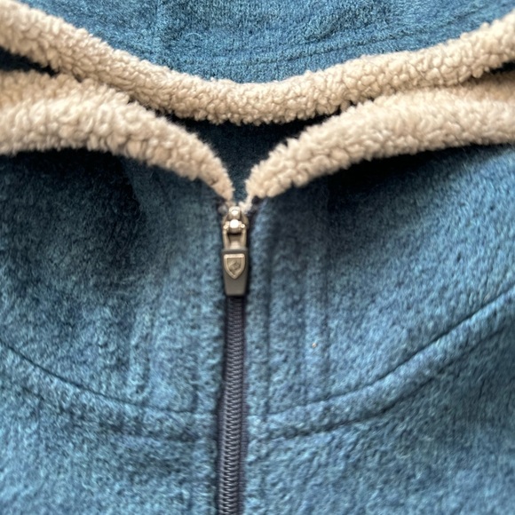 KUHL Youth Hooded Fleece Jacket Teal Sherpa Trim Full Zip Cozy Hoodie Size M 10 - Picture 5 of 11